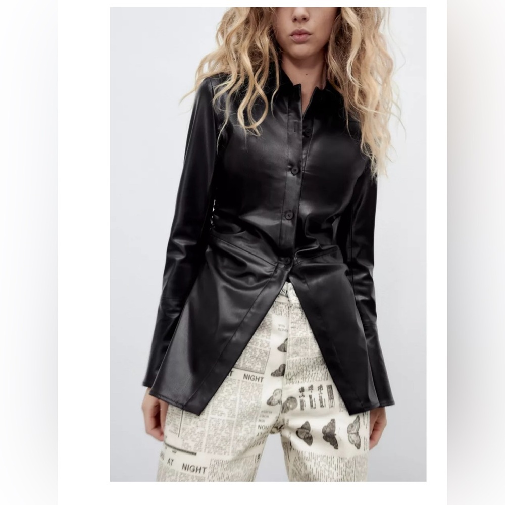 Zara black Fitted Faux Leather Over shirt Size XS BNWT